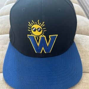 Mitchell & Ness Golden State Warriors Snapback Hat Sun Logo Black Blue NBA